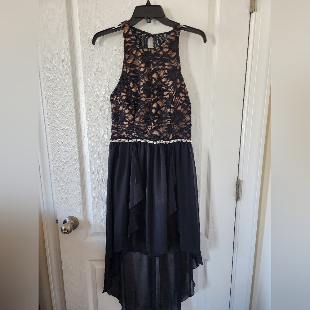 City Studio Lace Glitter High-Low Dress